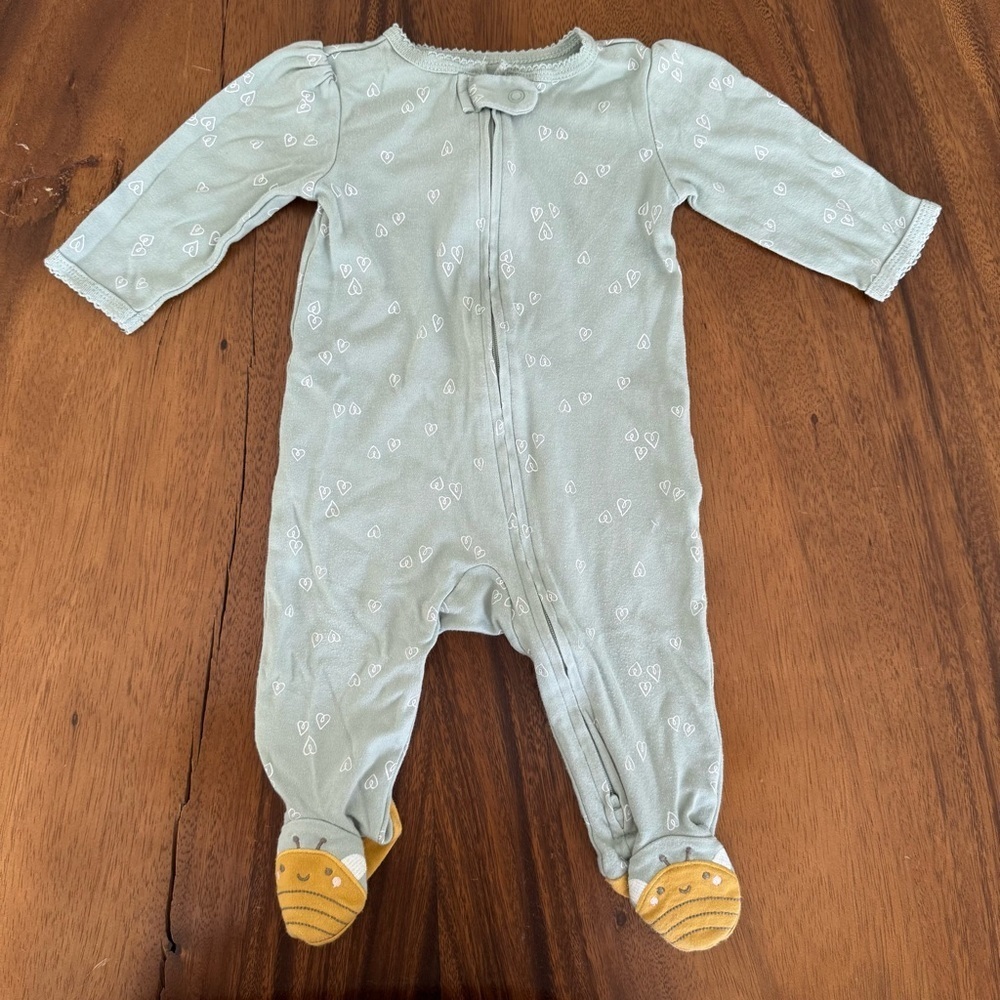Carter's Green Footie One Piece Soft Cotton 2-Way Zipper 6M